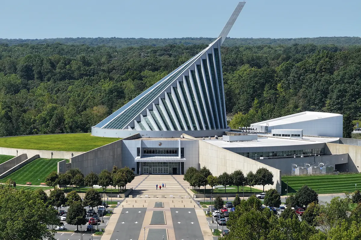 National Museum of the Marine Corps building with iconic spire in Triangle, Virginia