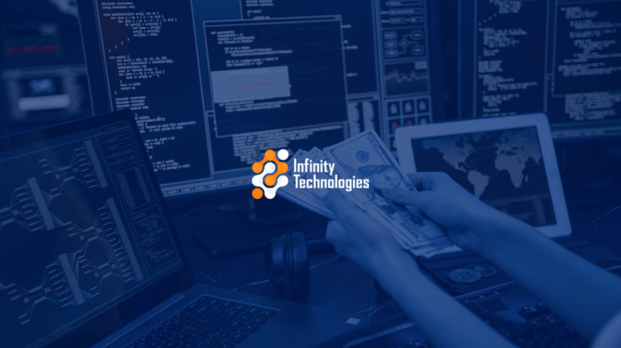 Ransomware money spread behind computer